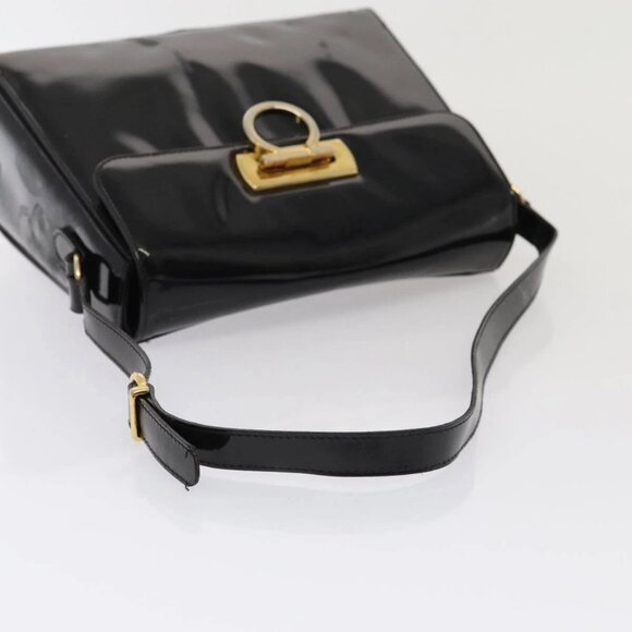 Salvatore Ferragamo Gancini Shoulder Bag Enamel Black Gold - Picture 7 of 16